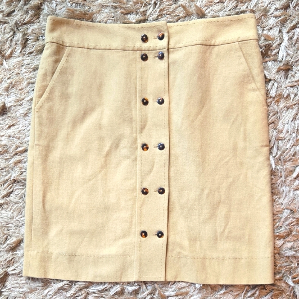 Tory Burch Beige Cotton Linen Pencil Skirt